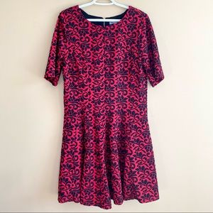 Danny & Nicole Red and Black Vine Pattern Fit and Flare Dress